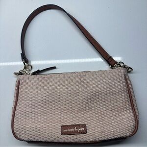 Nanette Lenpore Rattan Neutral Beige Brown Gold Straw Woven Mini Shoulder Bag